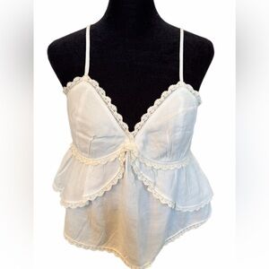 NWT- Free the Rose Womens Lace Trimmed Waterfall Tiered Top XL White